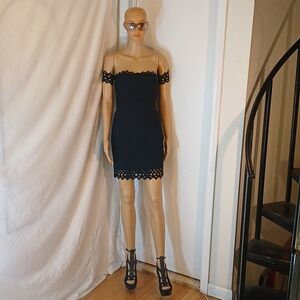 Stunning NWT Ralph Lauren Black  Off-Shoulder Lace Trim Dress